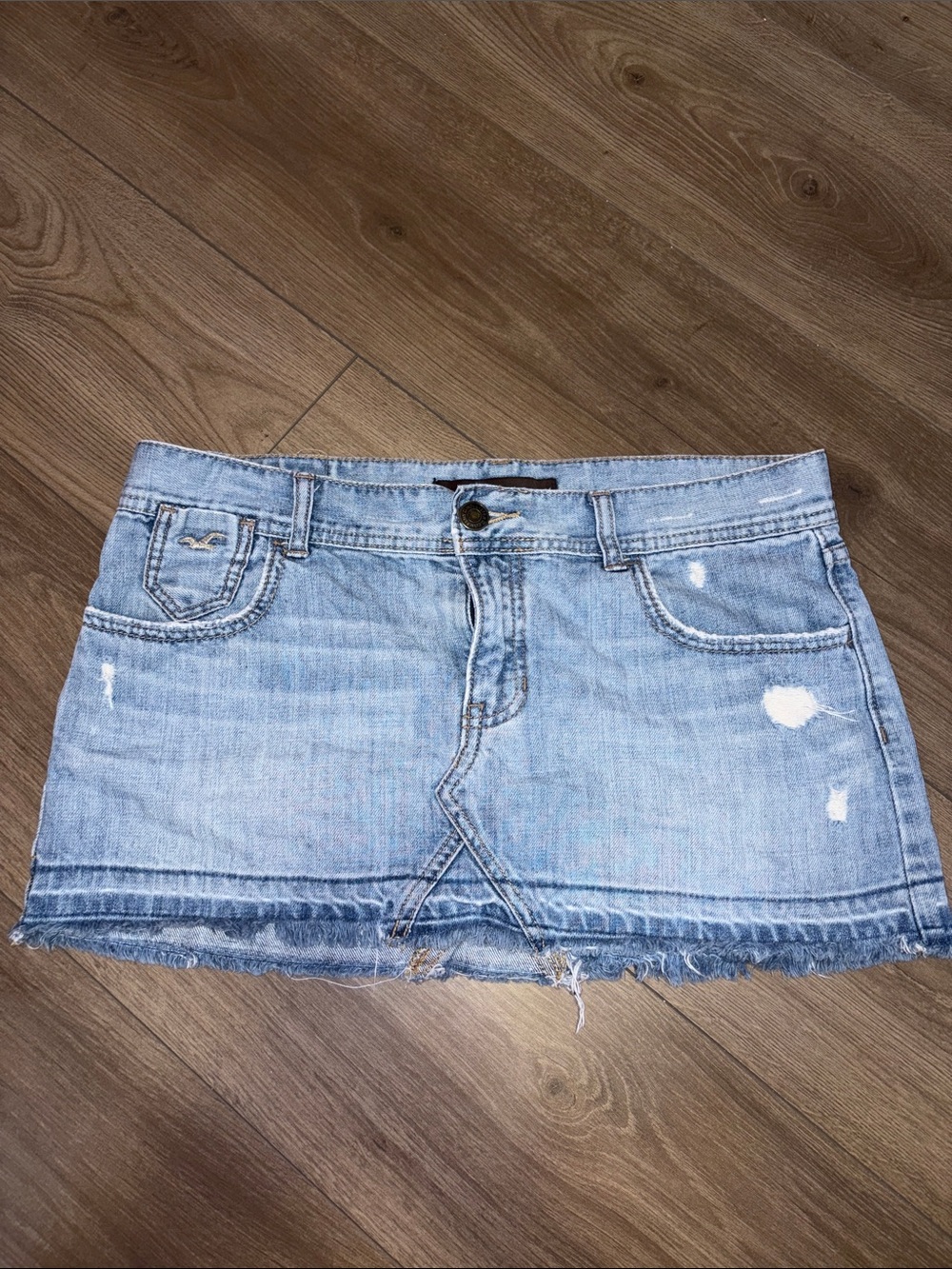 Hollister Light Blue Distressed Denim Mini Skirt